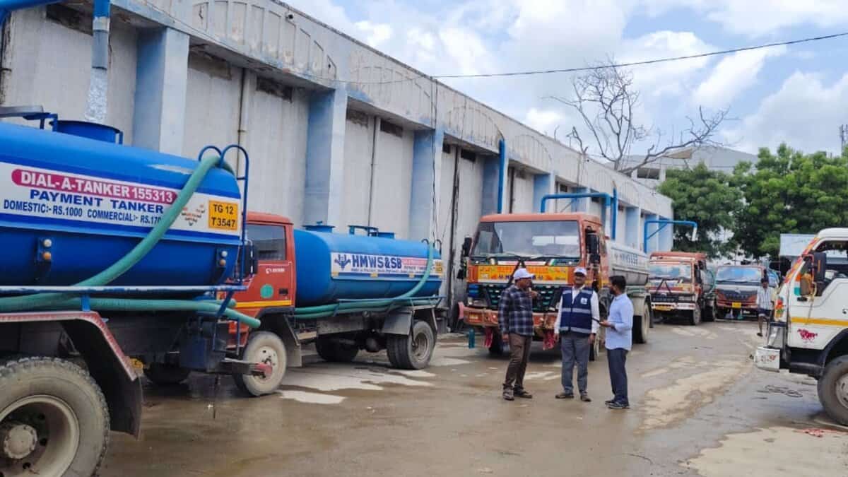 HMWSSB officials at a tanker filling station in Hyderabad
