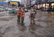 Image of waterlogging in Shaikpet after the city witnessed heavy rains with intense thunderstorms