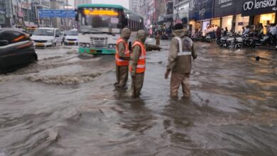 Image of waterlogging in Shaikpet after the city witnessed heavy rains with intense thunderstorms