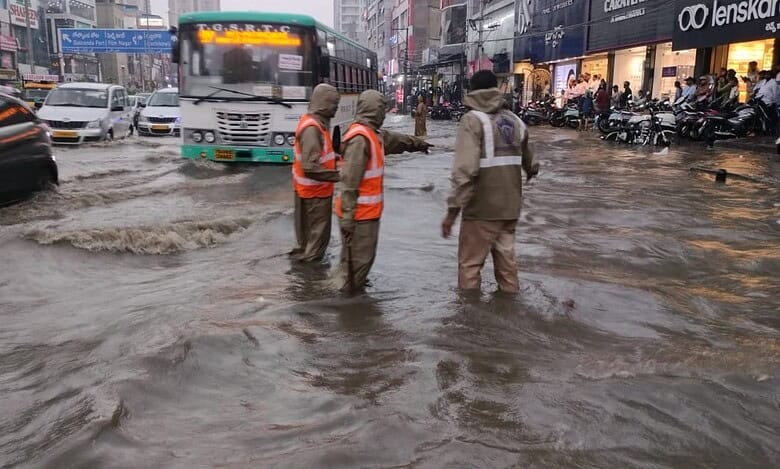 Image of waterlogging in Shaikpet after the city witnessed heavy rains with intense thunderstorms