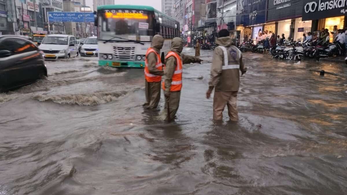 Waterlogging in Shaikpet after the city witnessed heavy rains with intense thunderstorms on Monday