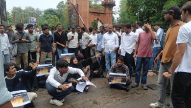 Students of Aligarh Muslim University (AMU) protest against the sudden fee hike