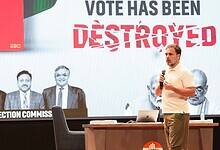 LoP in the Lok Sabha and Congress MP Rahul Gandhi addresses a press conference, at AICC HQ in New Delhi on Thursday.