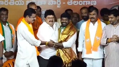 Guvvala Balaraju along with Telangana BJP President N Ramchander Rao