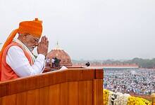 Prime Minister Narendra Modi during the 79th Independence Day celebration at the Red Fort in New Delhi on Friday (PMO via PTI Photo)