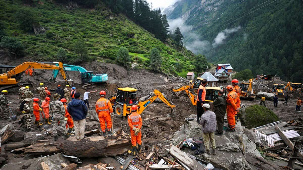 Search and rescue operation underway at cloudburst-hit Chisoti village in Jammu and Kashmir's Kishtwar district on Monday.