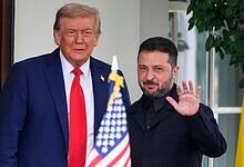 President Donald Trump (left) greets Ukraine's President Volodymyr Zelenskyy as he arrives at the White House in Washington on Monday. AP/PTI