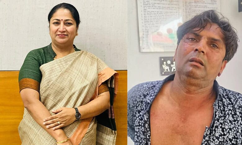 Delhi CM Rekha Gupta and her attacker Sakaria Rajeshbhai Khimjibhai (right)
