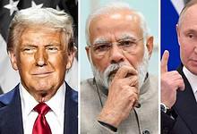 President Donald Trump (left), Indian PM Narendra Modi (center) and Russian President Vladimir Putin (right)