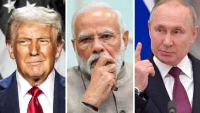 President Donald Trump (left), Indian PM Narendra Modi (center) and Russian President Vladimir Putin (right)