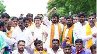 Telangana BJP president during protest at the Secretariat