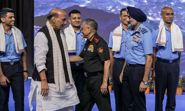 Rajanath Singh at an event at a felicitation programme for Gaganyaan