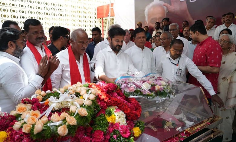 Telangana Chief Minister A Revanth Reddy paid tributes to CPI veteran Suravaram Sudhakar Reddy, who died in Hyderabad on Friday.