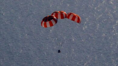 ISRO successfully accomplishes first Integrated Air Drop Test (IADT-01) for end to end demonstration of parachute based deceleration system for Gaganyaan missions. (@isro/X via PTI Photo)