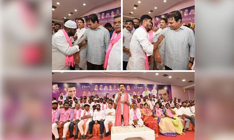 BRS leader KTR addressed a gathering of party workers in Serilingampally on Sunday