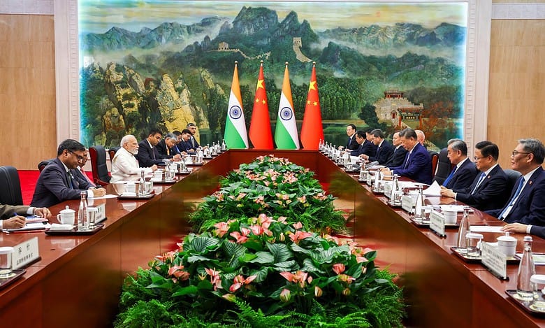 Prime Minister Narendra Modi with Chinese President Xi Jinping during a meeting, in Tianjin, China. (PMO via PTI Photo)