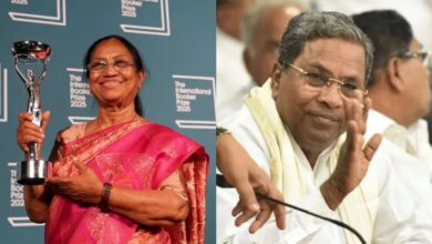 International Booker Prize winner Banu Mushtaq (left) and Karnataka Chief Minister Siddaramaiah (right)