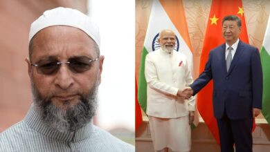 AIMIM president Asaduddin Owaisi (left) and Prime Minister Narendra Modi with Chinese President Xi Jinping (right)