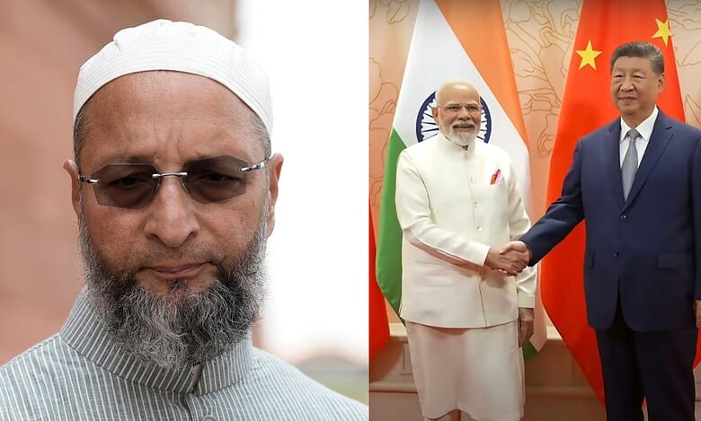 AIMIM president Asaduddin Owaisi (left) and Prime Minister Narendra Modi with Chinese President Xi Jinping (right)