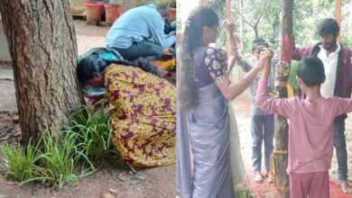 Students in educational institutions tie Rakhis to trees celebrating 'Vrukshabandhan' as part of 'Rakshabandhan' this year.