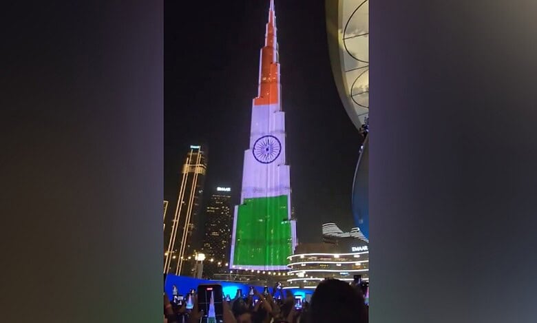 The image of Burj Khalifa illuminated in the Indian tricolour flag during India’s 79th Independence Day celebrations in Dubai.