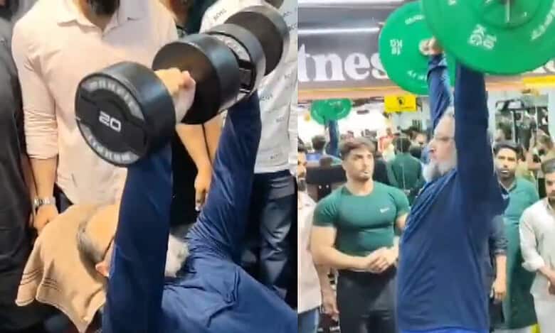 AIMIM peresident Asaduddin Owaisi performs exercise at a gym in Hyderabad