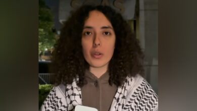 Haya Adam, a second-year law and international relations student, wearing a keffiyeh during an interview.
