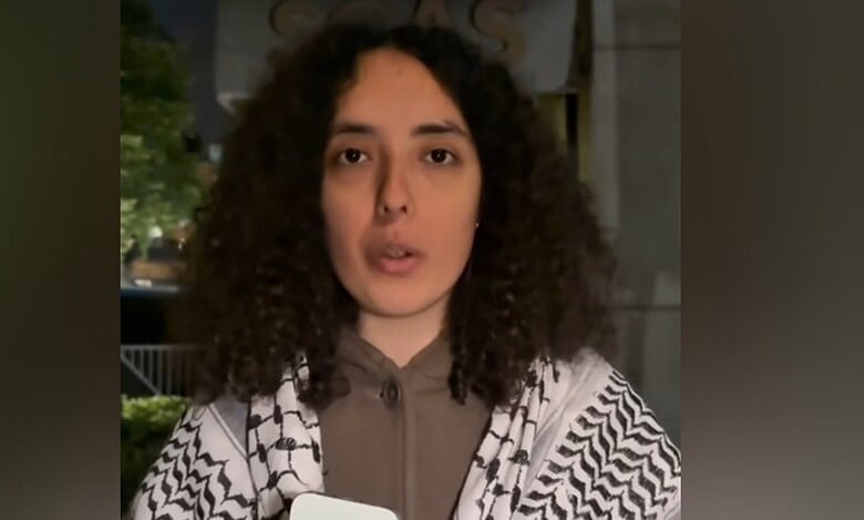 Haya Adam, a second-year law and international relations student, wearing a keffiyeh during an interview.