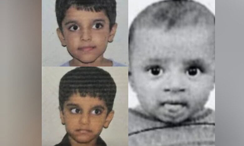 A collage showing the three deceased children — Mohammed Sadeq Ahmed (6), Mohammed Adil Ahmed (6), and Mohammed Yusuf Ahmed (3).