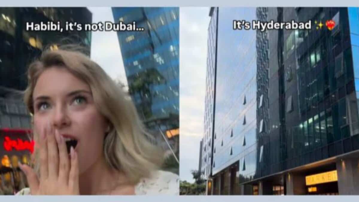 The image of Russian vlogger surprised while comparing Hyderabad’s modern skyline to Dubai.