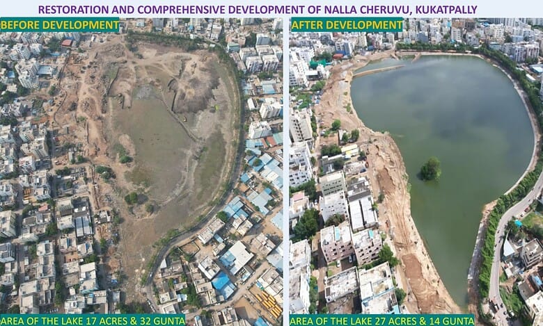 HYDRAA restores Kukatpally Nallacheruvu in Hyderabad