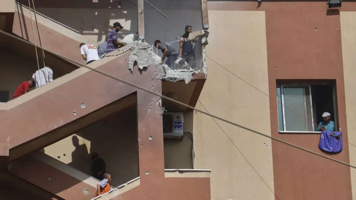 Last photo by journalist Mariam Dagga showing damaged stairwell at Gaza’s Nasser Hospital before fatal Israeli strike