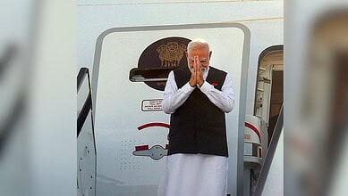 In this image released on Aug. 30, 2025, Prime Minister Narendra Modi emplanes for China after concluding his visit to Japan. (PMO via PTI Photo)