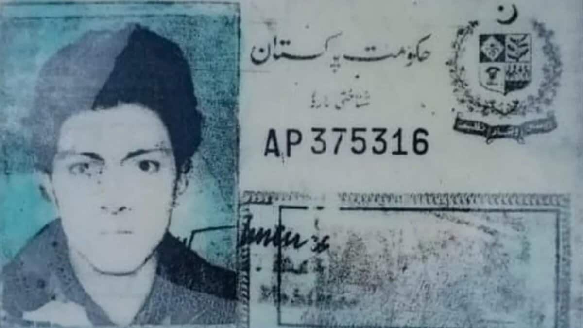 The identification card of Naseeruddin, found after 28 years in a glacier, is a faded black-and-white photo with Urdu text, number 