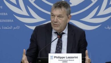 Philippe Lazzarini speaking at a UN press conference.