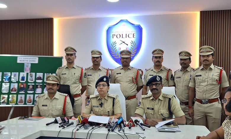 Image of Hyderabad police north zone DCP Rashmi Perumal at a press conference
