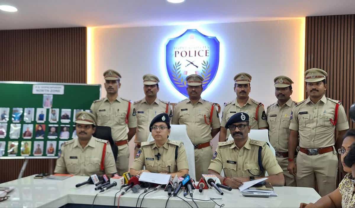 Image of Hyderabad police north zone DCP Rashmi Perumal at a press conference