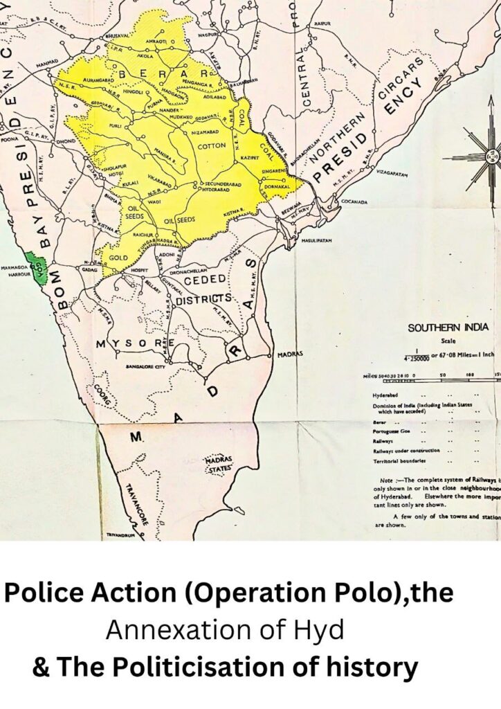 An image showing the map of the erstwhile Hyderabad state before Independence.