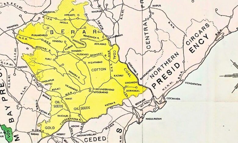 An image showing the map of the erstwhile Hyderabad state before Independence.