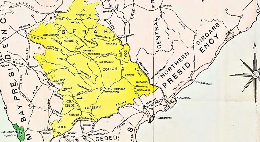 An image showing the map of the erstwhile Hyderabad state before Independence.