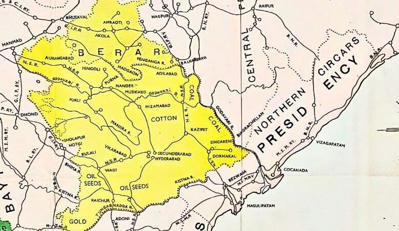 An image showing the map of the erstwhile Hyderabad state before Independence.