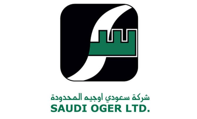 Saudi Oger Ltd company logo with black, green, and white design.