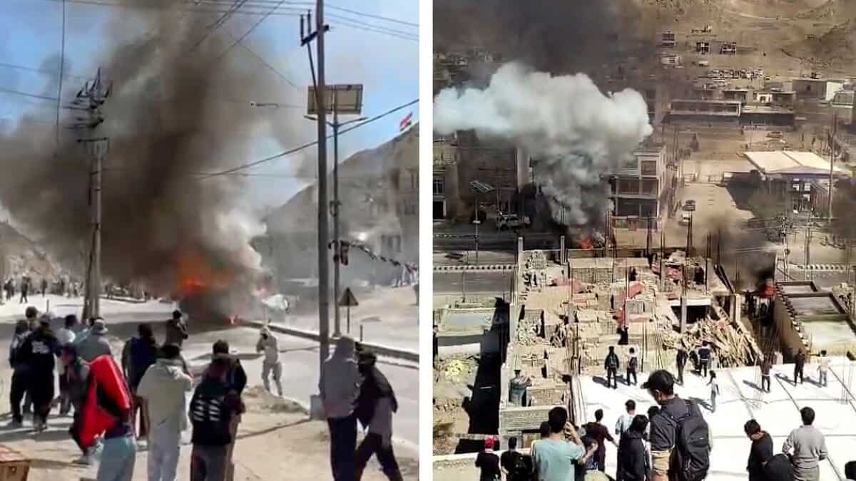 Agitators during a protest and shutdown, in Leh, Ladakh,