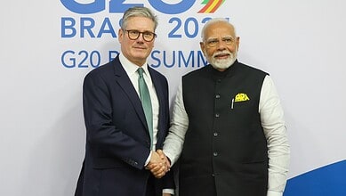 Britain's Prime Minister Keir Starmer and Prime Minister Narendra Modi of India