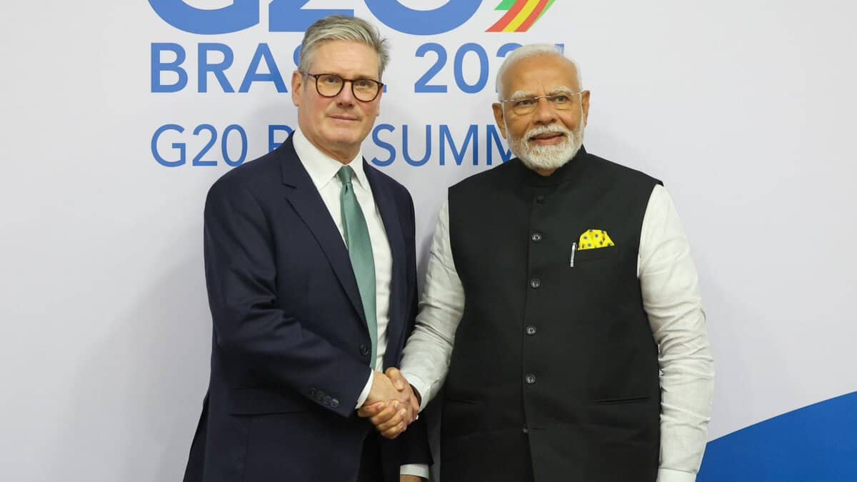 Britain's Prime Minister Keir Starmer and Prime Minister Narendra Modi of India
