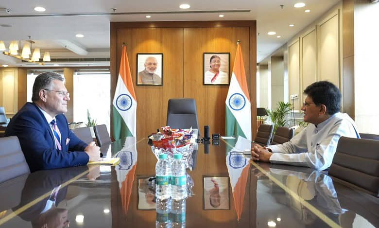 India’s Commerce Minister Piyush Goyal in meeting with foreign dignitary at Parliament Office, New Delhi