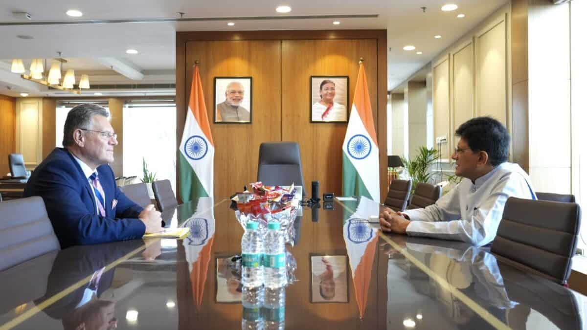 India’s Commerce Minister Piyush Goyal in meeting with foreign dignitary at Parliament Office, New Delhi