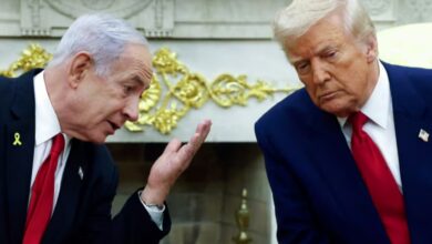Israeli Prime Minister Benjamin Netanyahu speaks with US President Donald Trump during a meeting.