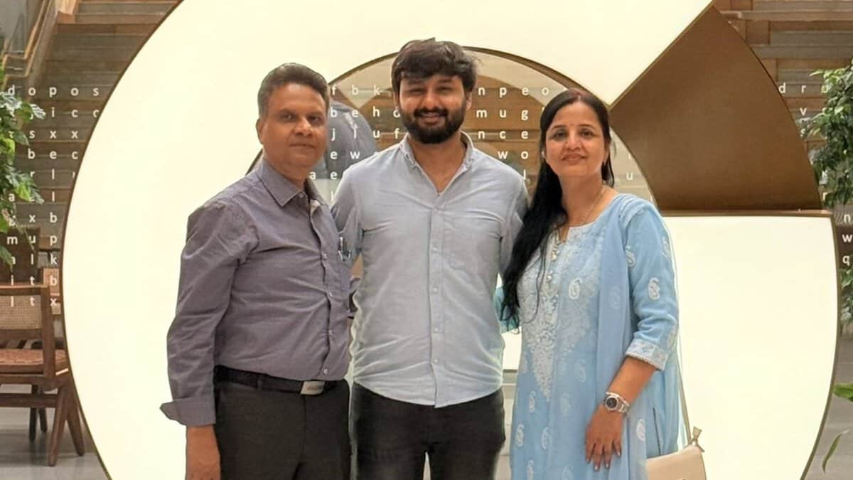 Software Engineer with his parents at the Google office in Ananta