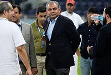 Pakistan's Minister of Interior Mohsin Naqvi, center, stands with officials on the field after India won the Asia Cup cricket final against Pakistan at Dubai International Cricket Stadium, United Arab Emirates, Sunday, Sept. 28, 2025. (AP /PTI)